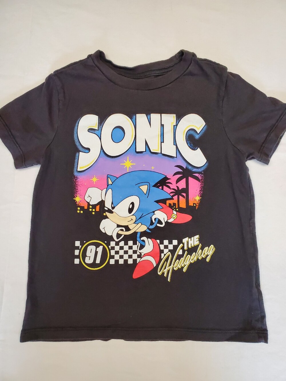 Sonic the Hedgehog Graphic T-Shirt SEGA Black Size XS Retro Gaming
